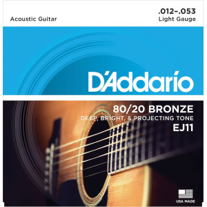 D'Addario - EJ11, Light 80/20 Cordes Acoustiques en Bronze  12-53