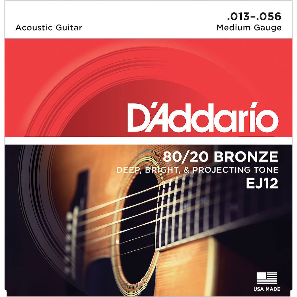 D'Addario - EJ12, Cordes Guitare Acoustique en Bronze 80/20  Medium 13-56