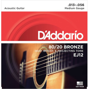 D'Addario - EJ12, Cordes Guitare Acoustique en Bronze 80/20  Medium 13-56