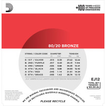 D'Addario - EJ12, Cordes Guitare Acoustique en Bronze 80/20  Medium 13-56