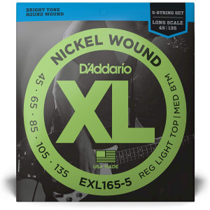 D'Addario - EXL165-5, Jeu de 5 Cordes Basse Nickel Wound 45-135