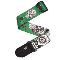 D'Addario, P20W1411,  2-Inch Sugar Skulls Woven Guitar Strap - Green