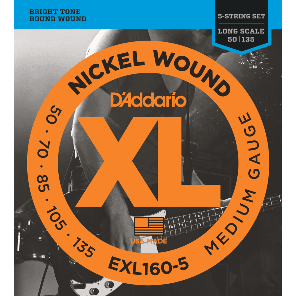 D'Addario - EXL160-5, Jeu de 5 cordes Basse - Long 50-135 D'Addario - EXL160-5, Jeu de 5 cordes Basse - Long 50-135