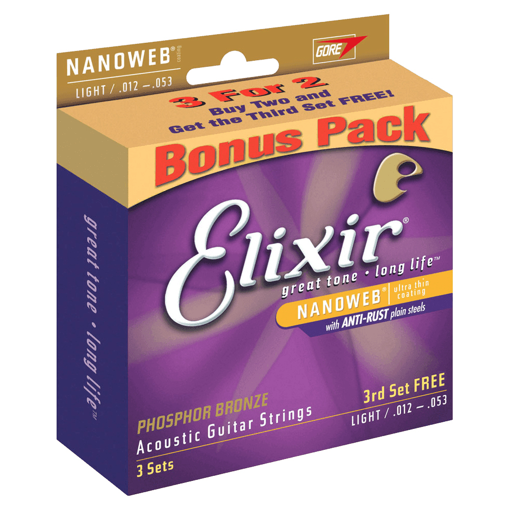 Elixir - 16538, Pack de 3 jeux de Guitare Acoustique, 80/20 Bronze Custom Light 11-52 Elixir - 16538, Pack de 3 jeux de Guitare Acoustique, 80/20 Bronze Custom Light 11-52