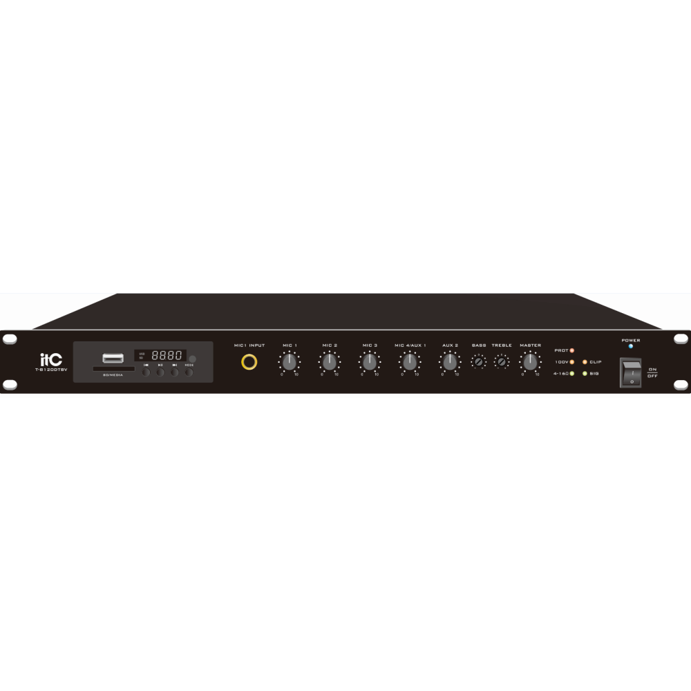 ITC - T-B120DTB, Amplificateur mélangeur 120W , Bluetooth (entrée micro de prise téléphonique ITC - T-B120DTB, Amplificateur mélangeur 120W , Bluetooth (entrée micro de prise téléphonique