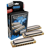 Hohner - M5330XP, Pack de 3 Harmonicas diatoniques Blues Harp Do, Sol et La, MS Series