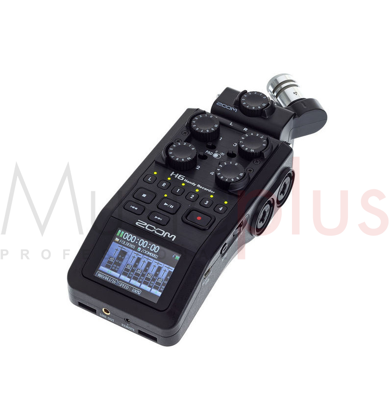 Zoom H6 All Black 6-Track Portable Recorder, Stereo Microphones, 4 XLR/TRS  Inputs, Records to SD Card, USB Audio Interface, Battery Powered