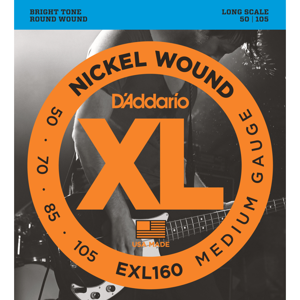 D'Addario - EXL160, Jeu de 4 Basse - Medium/Long 50-105 D'Addario - EXL160, Jeu de 4 Basse - Medium/Long 50-105