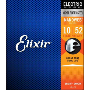 Elixir - 12077, Electric Guitar Strings With Nanoweb Coating, Light/Heavy, 10-52