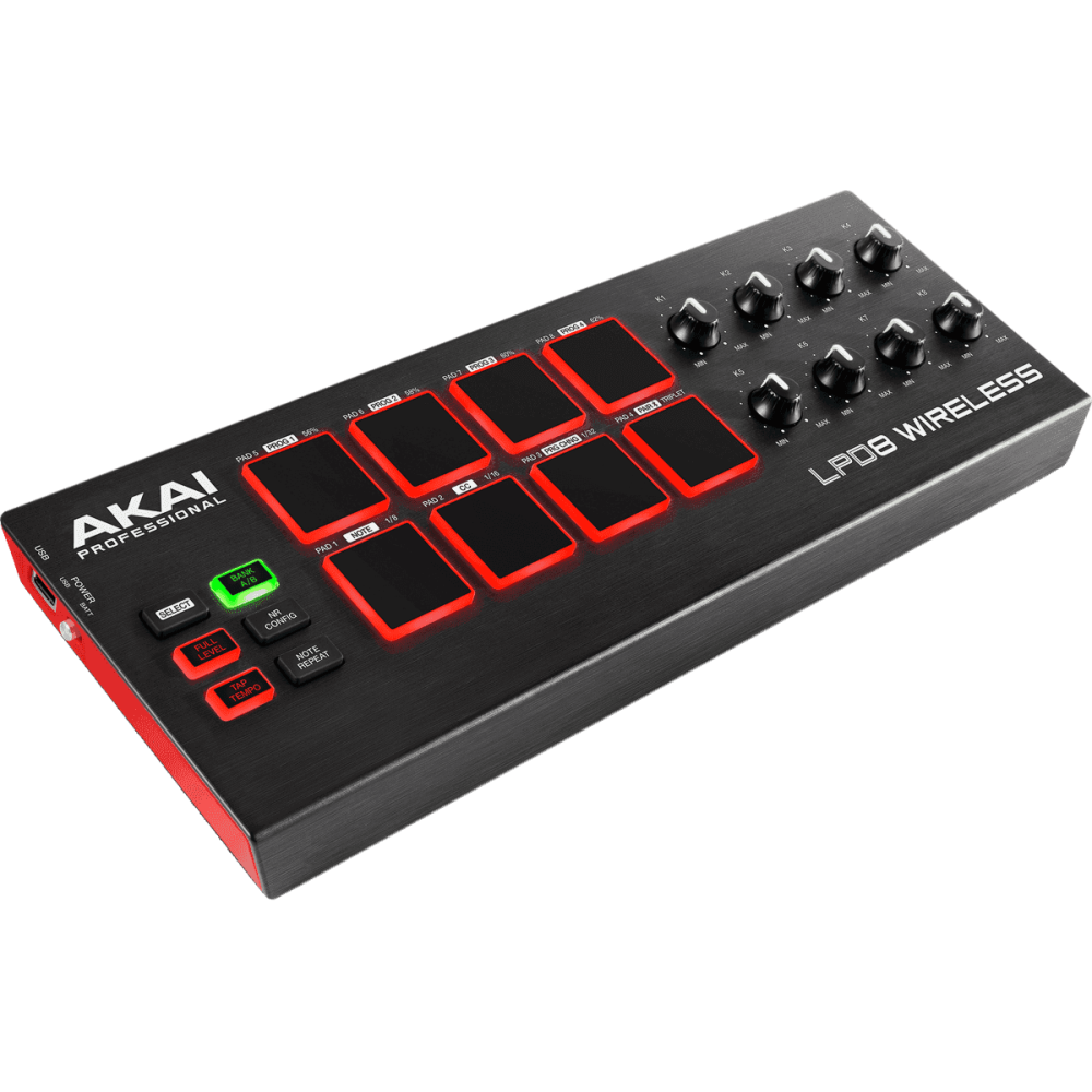 AKAI - LPD 8 Wireless, Contrôleur USB/MIDI 8 pads 8 potentiomètres Bluetooth