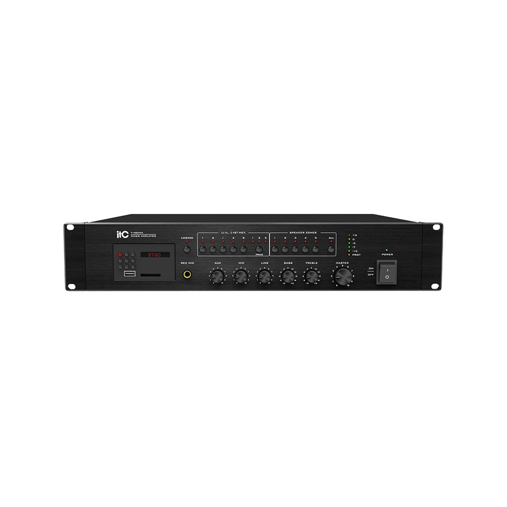 ITC - T-480MX, Amplificateur mélangeur 5 zones avec détection de ligne ITC - T-480MX, Amplificateur mélangeur 5 zones avec détection de ligne