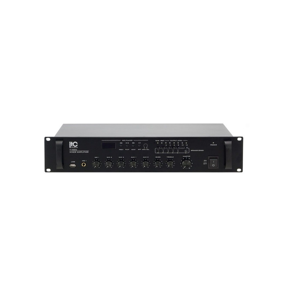 ITC - T-60U, Amplificateur mélangeur USB avec déséquilibrées Entrées micro, de puissance de 60W ITC - T-60U, Amplificateur mélangeur USB avec déséquilibrées Entrées micro, de puissance de 60W