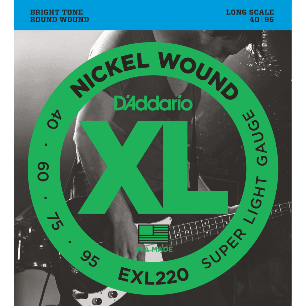 D'Addario - EXL220, Jeu de 4 cordes Basse électrique Nickel Wound 40-95 D'Addario - EXL220, Jeu de 4 cordes Basse électrique Nickel Wound 40-95