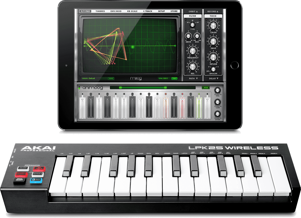AKAI Professional LPK25 Wireless - Clavier Maître MIDI Bluetooth Ultra Compact avec 25 Touches Sensibles à La Vélocité, Compatible avec Les Applications IOS, Mac et PC, Logiciel d'Édition Inclus
